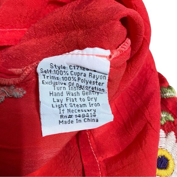 Johnny Was Red Coriander Tasseled Embroidered Blouse Boho Chic C17123 Size XXS - Picture 15 of 15